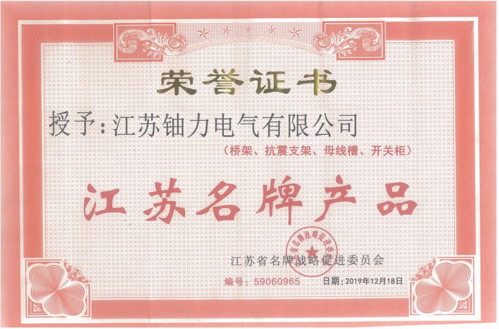 榮譽(yù)證書(shū)--江蘇名牌產(chǎn)品 